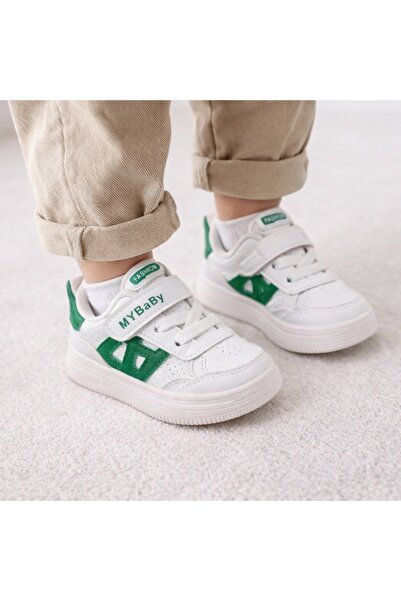HANNA Adidasi albi cu insertii verzi pentru copii - MyBaby