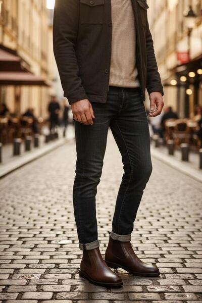 BAYRAMOĞLU KUNDURA Genuine Leather Thin Sole with Wool Inside Chelsea Model M...