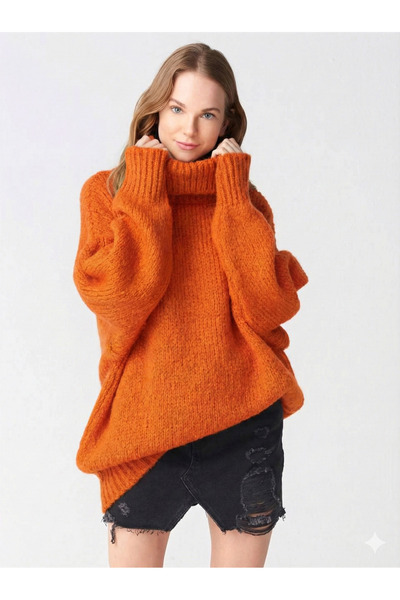 ribana Women's Turtleneck Wide Cut Oversized High Neck Knitwear Sweater 5078