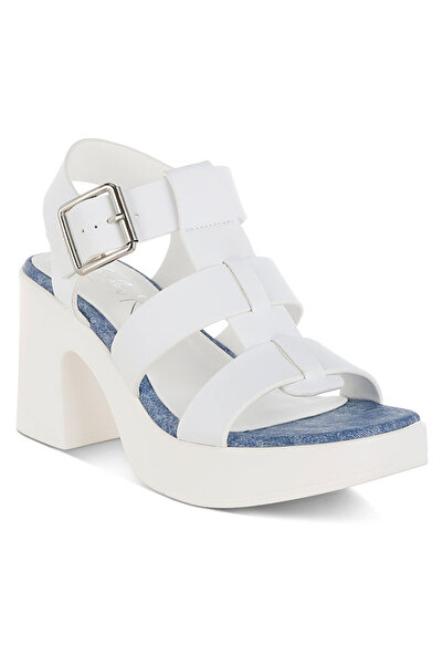 london Rag Women Chunky Pin Buckle Platform Heels in White