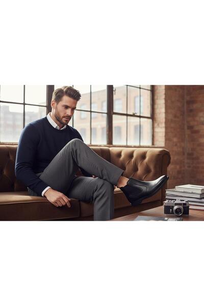 BAYRAMOĞLU KUNDURA Genuine Leather Thin Sole with Wool Inside Chelsea Model M...