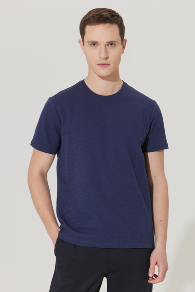 ALTINYILDIZ CLASSICS Navy Blue Slim Fit Slim Fit Crew Neck Cotton T-Shirt