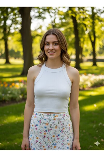 MADAM SHİLA White Band Collar Crop Slim Fit Corded Fabric Ribbed Knit Cotton ...