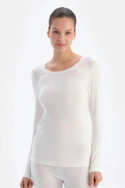 Dagi 502 قميص داخلي حراري نسائي بأكمام طويلة ورقبة دائرية - إكرو
