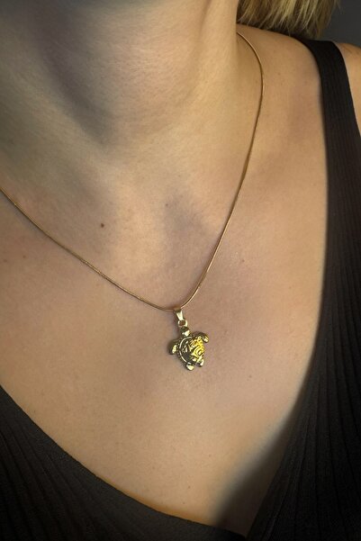 bemoreatelier Kaplumbağa Altın Renkli Çelik Kolye