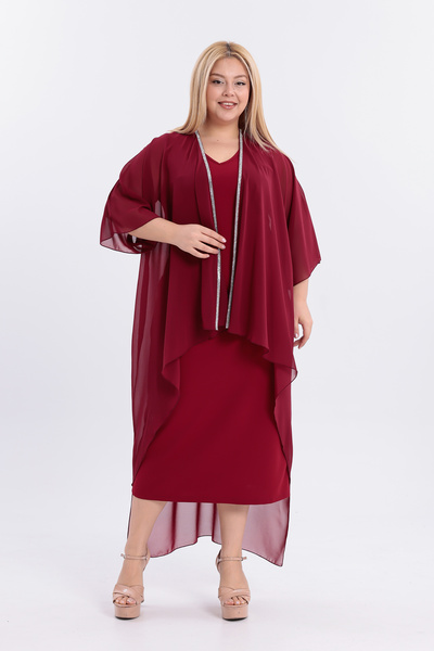 IŞILTI Stylish Modern Suit Stone Edged Asymmetrical Chiffon Cardigan V-Neck S...