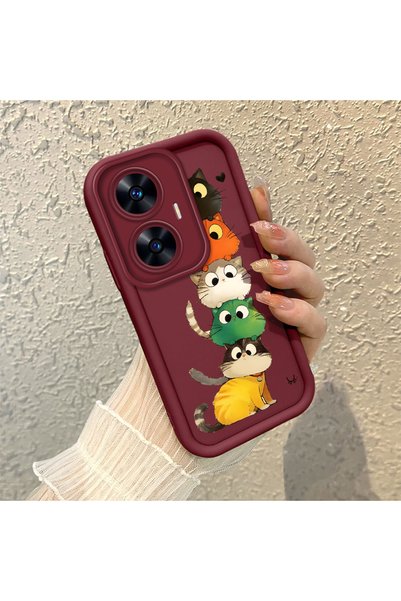 Hontinga Realme C55 Compatible Camera Protected Cat Pattern Soft Silicone Pho...