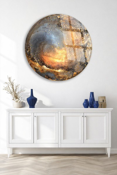 TAULART Επιτραπέζιο έργο από κοσμικό γυαλί με χρυσό λάμψη – Μοντέρνα αφηρημέν...