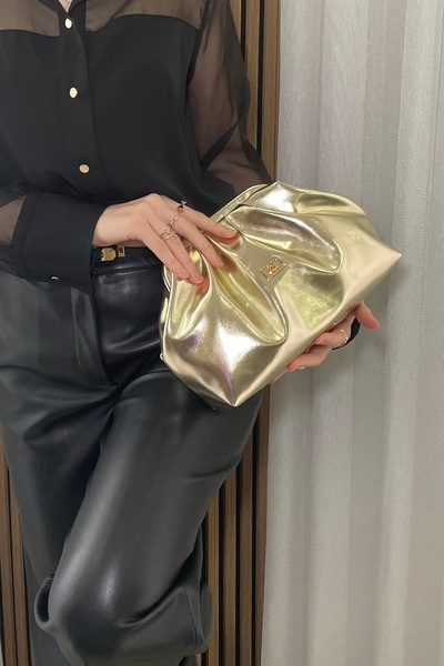 themoiss Women's Gold Handbag - Long Strap - Trend Model - Fibag