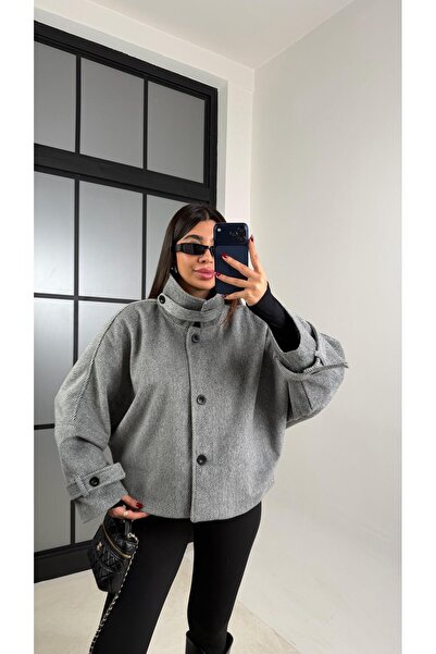 Gaus Gri Dik Yaka Balıksırtı Astarlı Kaşe Ceket GAUS-00738