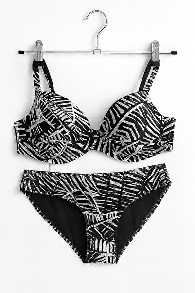 RAPAPA Γυναικείο σετ μπικίνι με μαύρο και λευκό σχέδιο και ενισχυμένη υποστήρ...