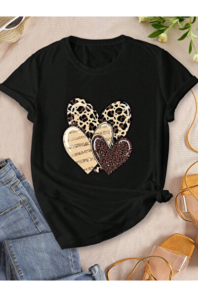 one button Unisex Sevimli Kalp Tasarımlı Basic Bisiklet Yaka Regular T-shirt ...