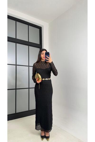 Gaus Siyah Astarlı Dantel Elbise GAUS-00957