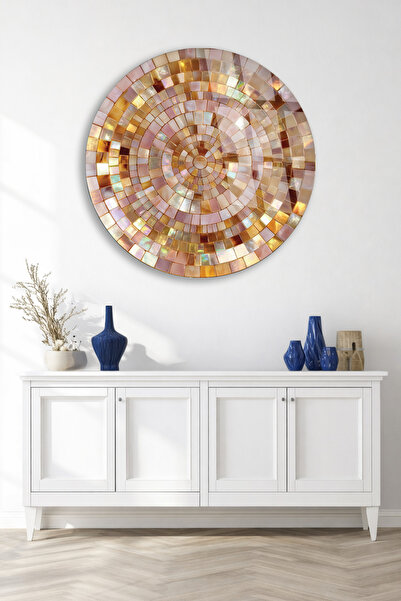 TAULART Gold Mosaic Patterned Glass Painting – Luxurious Round Wall Decor
