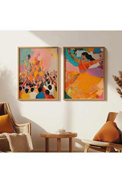 woodhomeworks Wooden Framed 2-Piece Painting Indian Dancer