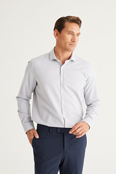 ALTINYILDIZ CLASSICS Gray Slim Fit Slim Fit Italian Collar Organic Cotton Shirt