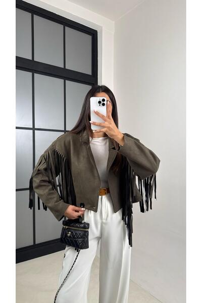 Gaus Haki Vintage Püsküllü Süet Ceket GAUS-00483