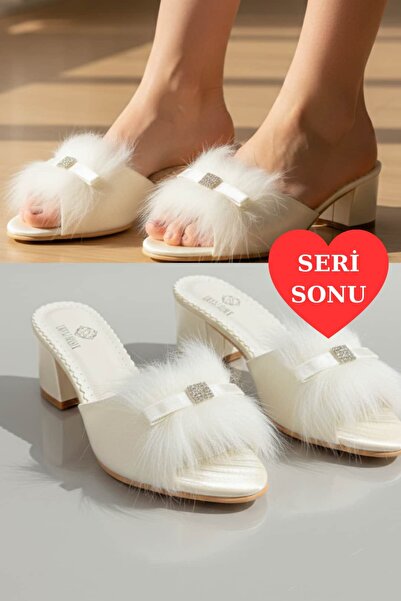 Dantelux Papuci de mireasă ecru cu pene (Sfârșitul seriei - Produs oportunitar)