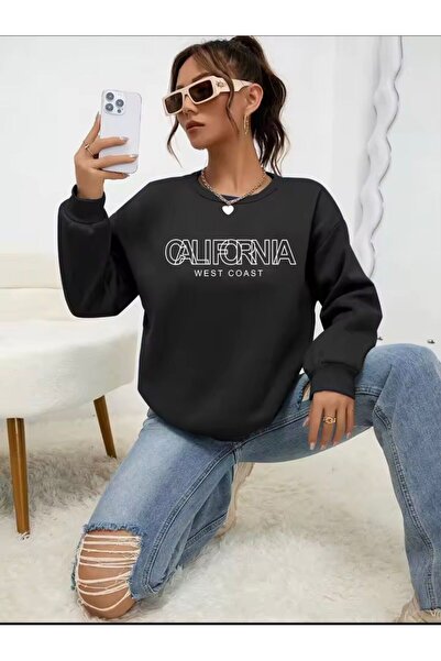 LELVANİ سويت شيرت للجنسين بطباعة نمط كتابي من كاليفورنيا