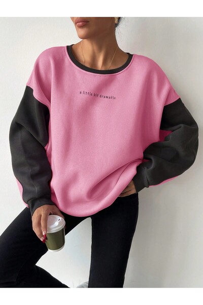 Mood Lab Rahat Kesim Slogan Baskılı Şardonlu Oversize Sweatshirt