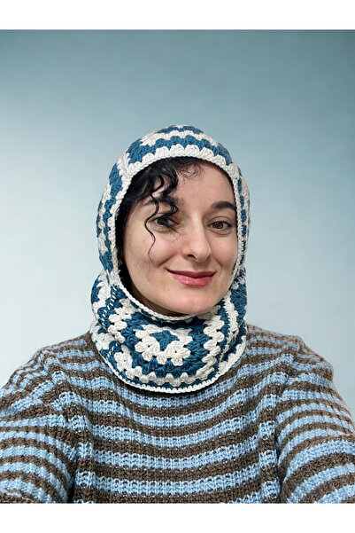 DANTEL-Design EŞ ÖRGÜSÜ BALAKLAVA MODEL MAVI-BEYAZ BERE