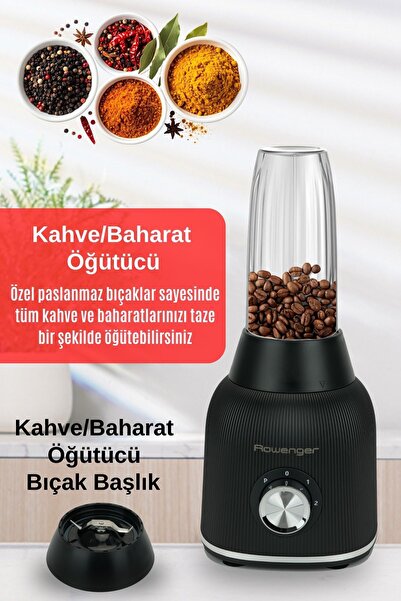 Rowenger 1200 watt Dual Smoothie Blender Kişisel Blender Cam Sürahi Blender Meyve Sıkacağı Siyah
