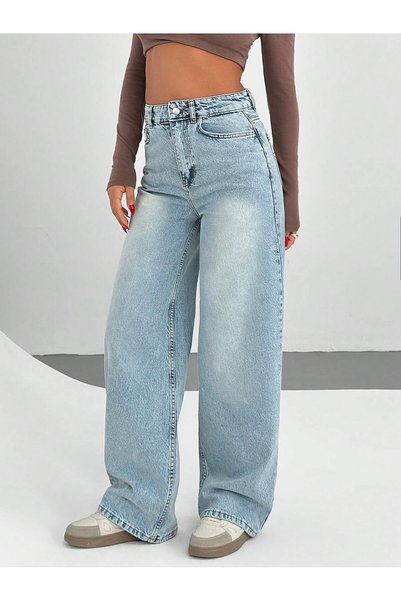 circle High Waist Wide Leg Light Blue Women's Trousers
