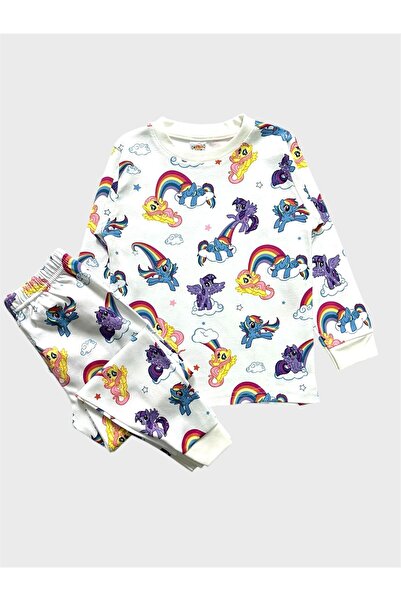 elmas kids Σετ πιτζάμες για κορίτσια από 100% βαμβάκι, λευκό μονόκερος με σχέ...