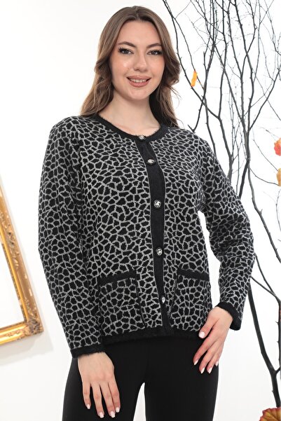 GÖMLEK GALERİSİ Women's Angora Patterned Crew Neck Cardigan Standard Fit (38-50)