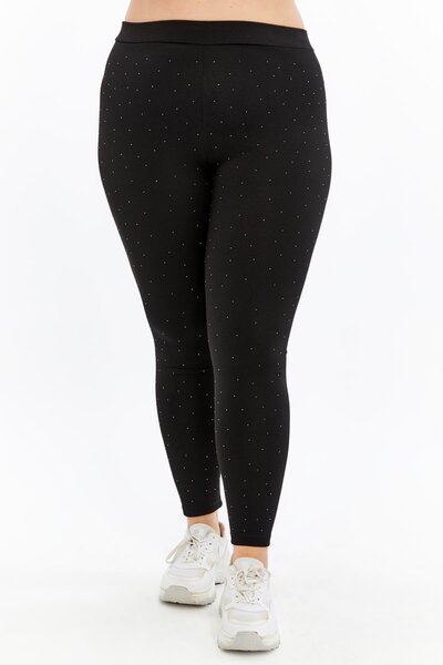 RMG Large Size Leggings with Front Stone Detail Black