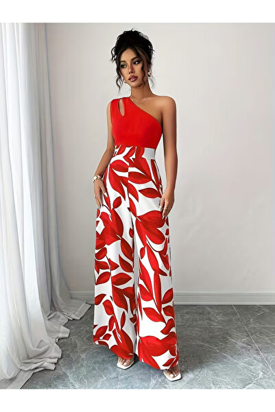 BALVA KONSEPT KADIN BİTKİSEL BAHARİYE DESENLİ KIRMIZI TONLARINDA GENİŞ PAÇA R...