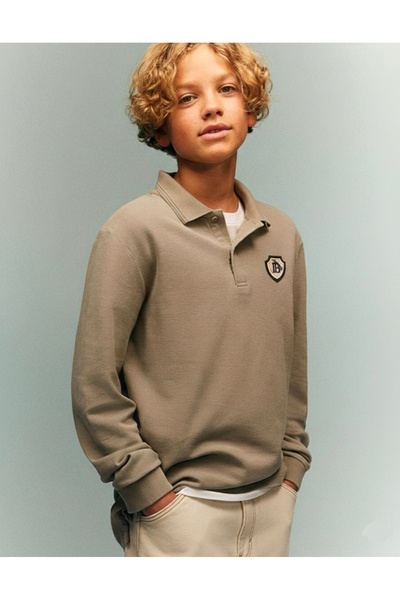 G-Smart Kids Ekose Logolu Polo Yaka Uzun Kollu Pike T-Shirt