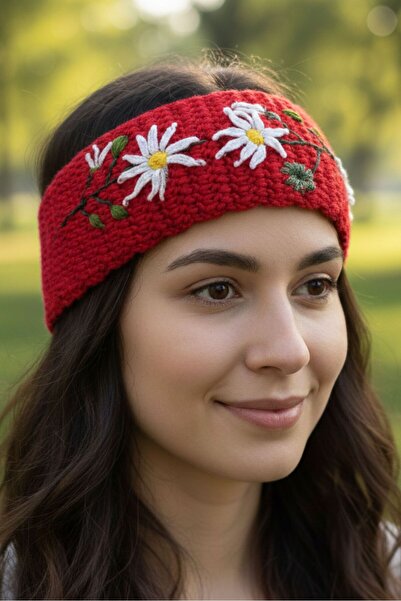 Uretti - Tülin 3528 9207 Handmade Crochet Embroidered Red Headband