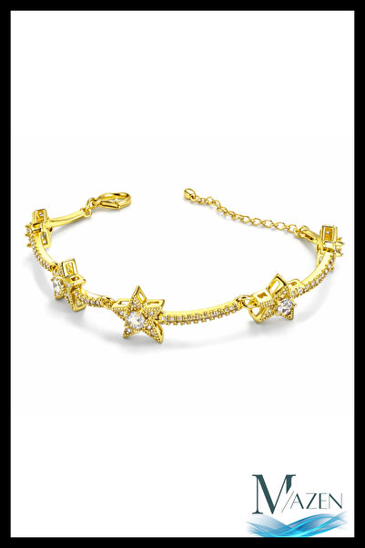 MAZEN Gold Color Zircon Stone 5 Row Star Bracelet Adjustable Chain Bracelet (...