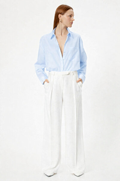 RAMİOR COLLECTION Women's Blue 100% Linen Relaxed Fit Shirt