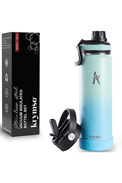 Krymso 650ml Stainless Steel Water Bottle, Insulated Thermos Flask, Stickers,...