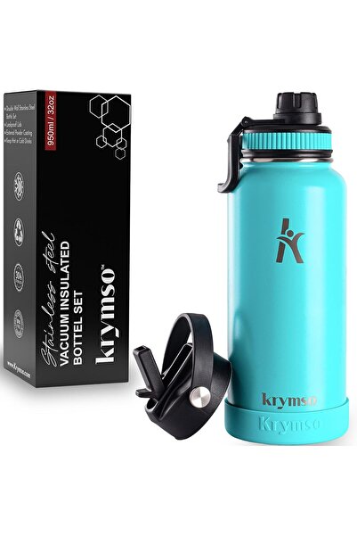 Krymso 950ml Stainless Steel Water Bottle, Insulated Thermos, Stickers, Leakp...