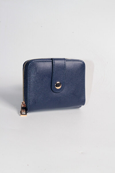 dericom Navy Blue Gold Detailed Multi-Compartment Zippered Women's Wallet – C...