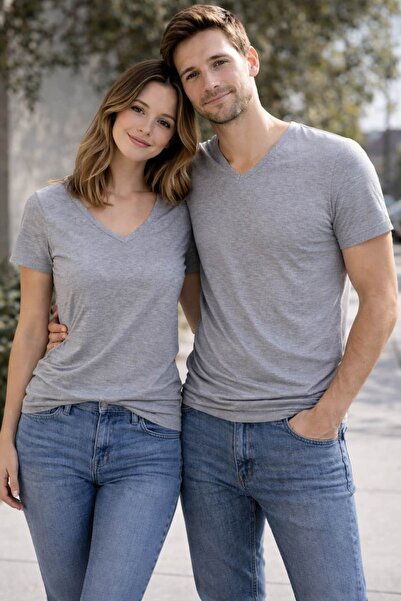 bb butik basic Bay Unisex Molded V-Neck Basic T-Shirt M5469