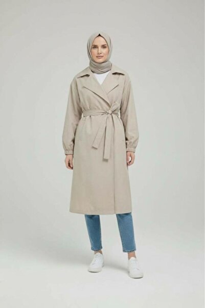 Betimoda Women's Waist Tie Balloon Sleeve Trench Coat