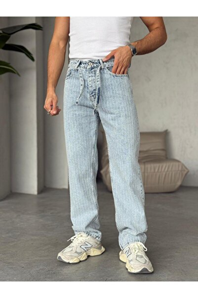 FO4RBS Yıkamalı İp Kemerli Tasarım Kot Pantolon Mavi