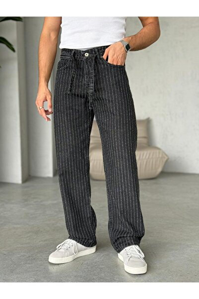 FO4RBS Yıkamalı İp Kemerli Tasarım Kot Pantolon Siyah