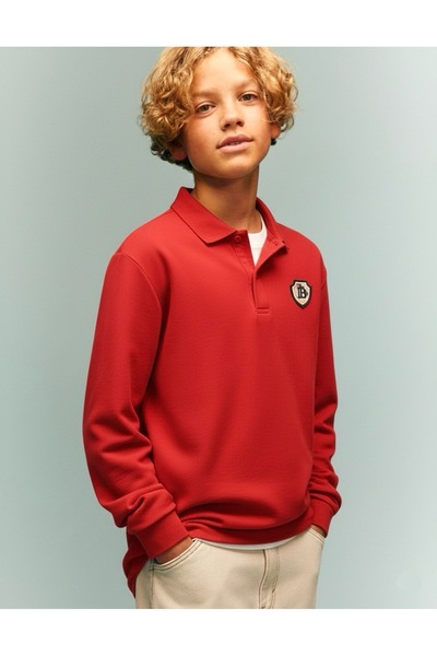 G-Smart Kids Plaid Logo Polo Neck Long Sleeve Pique T-Shirt