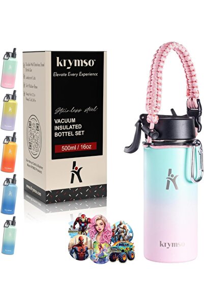 Krymso 500ml Stainless Steel Water Bottle with Ai Stickers for Kids