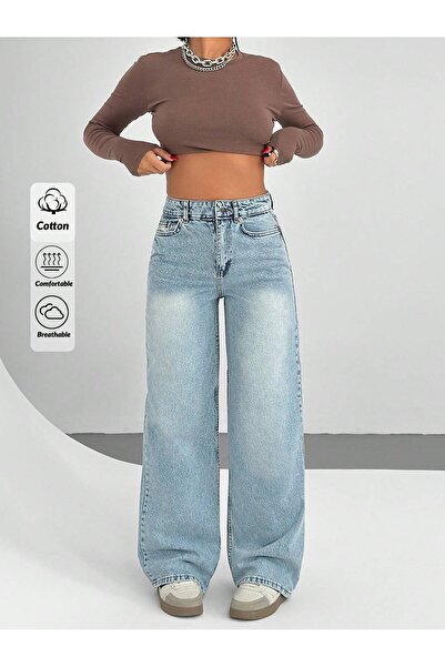 circle Yüksek Bel Geniş Paça Açık Mavi Kadın Pantolon