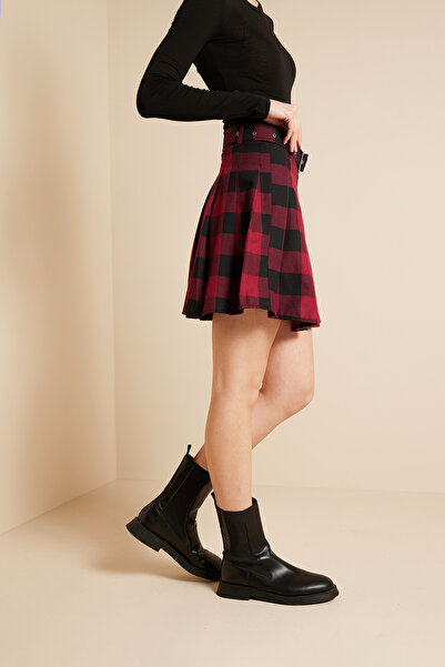 Nisan EKOSE DESENLİ PİLELİ KISA ETEK