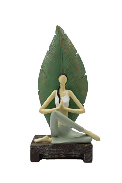 Generic تمثال سيدة اليوغا مع ورقة الموز - تمثال من الراتنج لديكور مستوحى من ا...