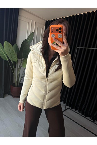 begum mayda Orijinal Model , Ekru , Kapüşonlu Teknik Spor Mont