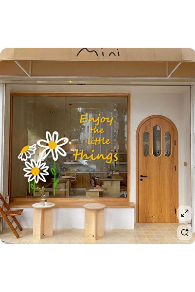 Onur Reklam Çiçekli Cam Yazısı Sticker – Enjoy the Little Things Vitrin Stickerı