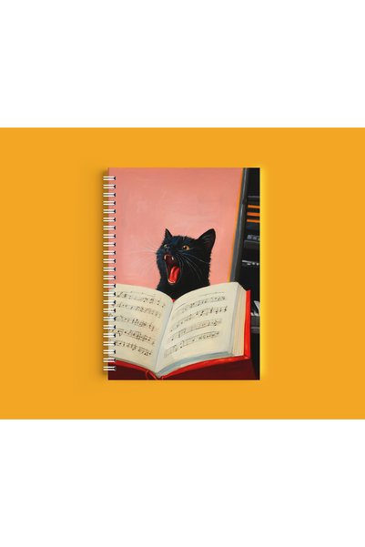 ARTHOUSECOLLECTIVE A4 Spiral Notebook - Unlined School Notebook - 80 Sheets / 160 Pages - Cat / Music Cover